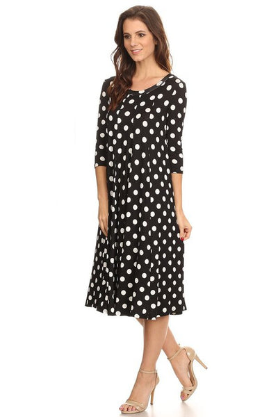 Paneled polka dot a-line midi dress