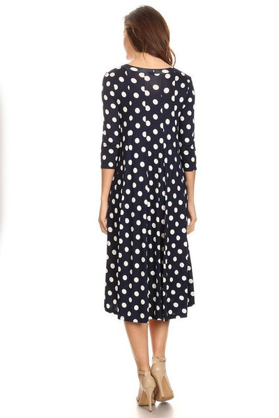 Paneled polka dot a-line midi dress