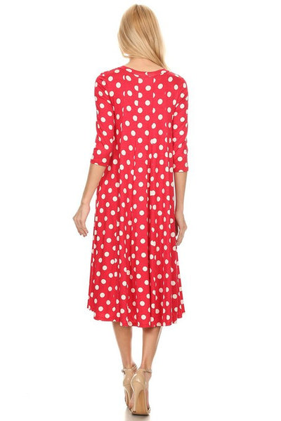 Paneled polka dot a-line midi dress