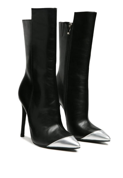 TWITCH Silver Dip Stiletto Boot in Black