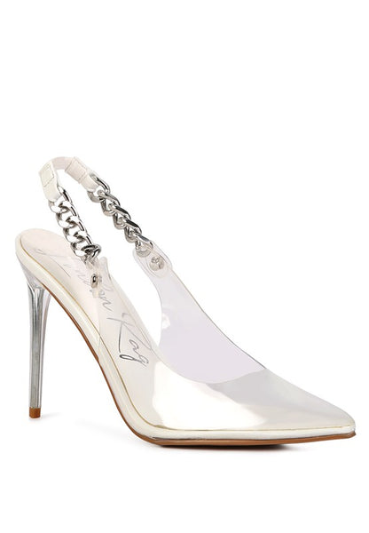 GODDESS HEELED CLEAR CHAIN SLINGBACK SANDAL