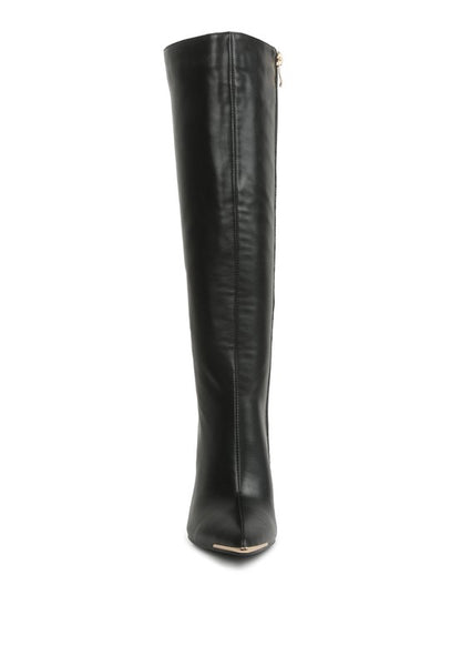 HALE Faux Leather Pointed Heel Calf Boots