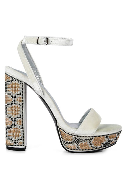 ZIRCON Diamante Studded High Block Heel Sandals