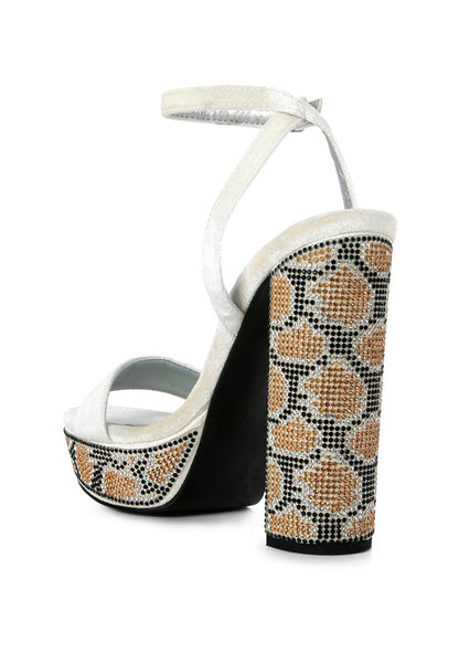 ZIRCON Diamante Studded High Block Heel Sandals