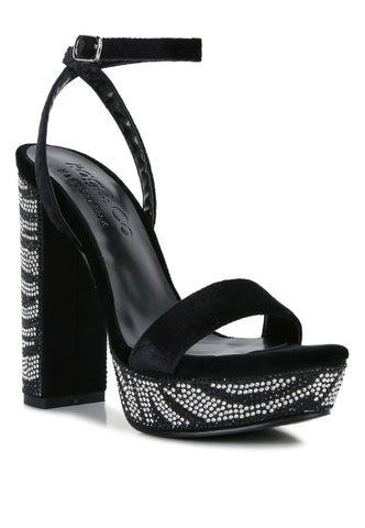 ZIRCON Diamante Studded High Block Heel Sandals