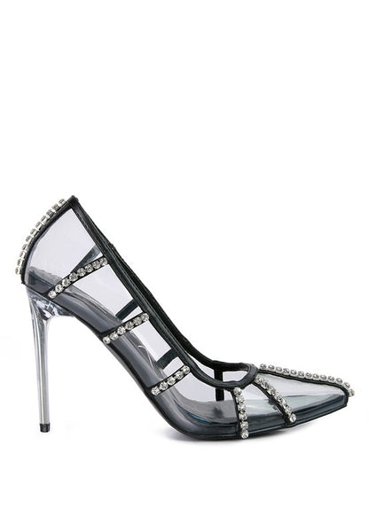 Diamante Clear High Heel Cage Pumps