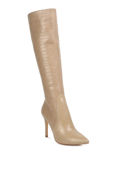 Indulgent High Heeled Croc Calf Boots