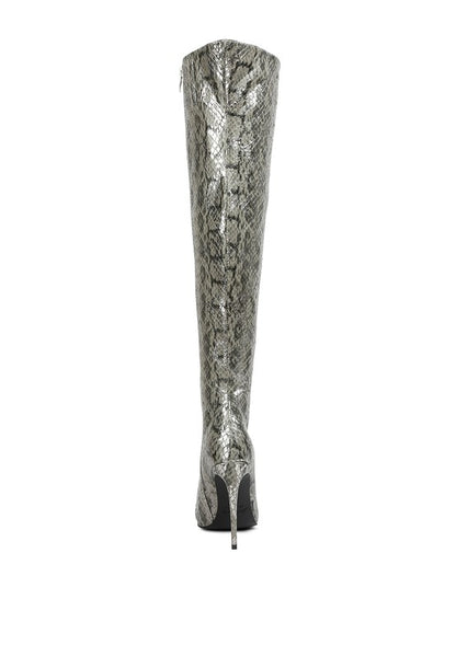 Catalina Snake Print Stiletto Knee Boots