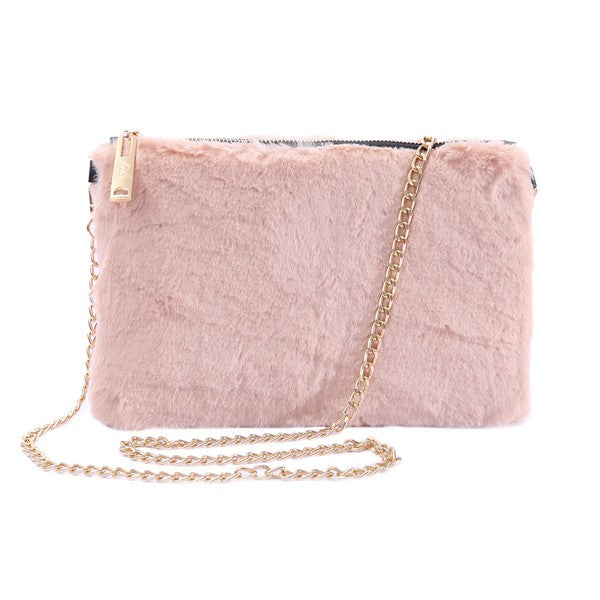 FAUX FUR CLUTCH SHOULDER BAG